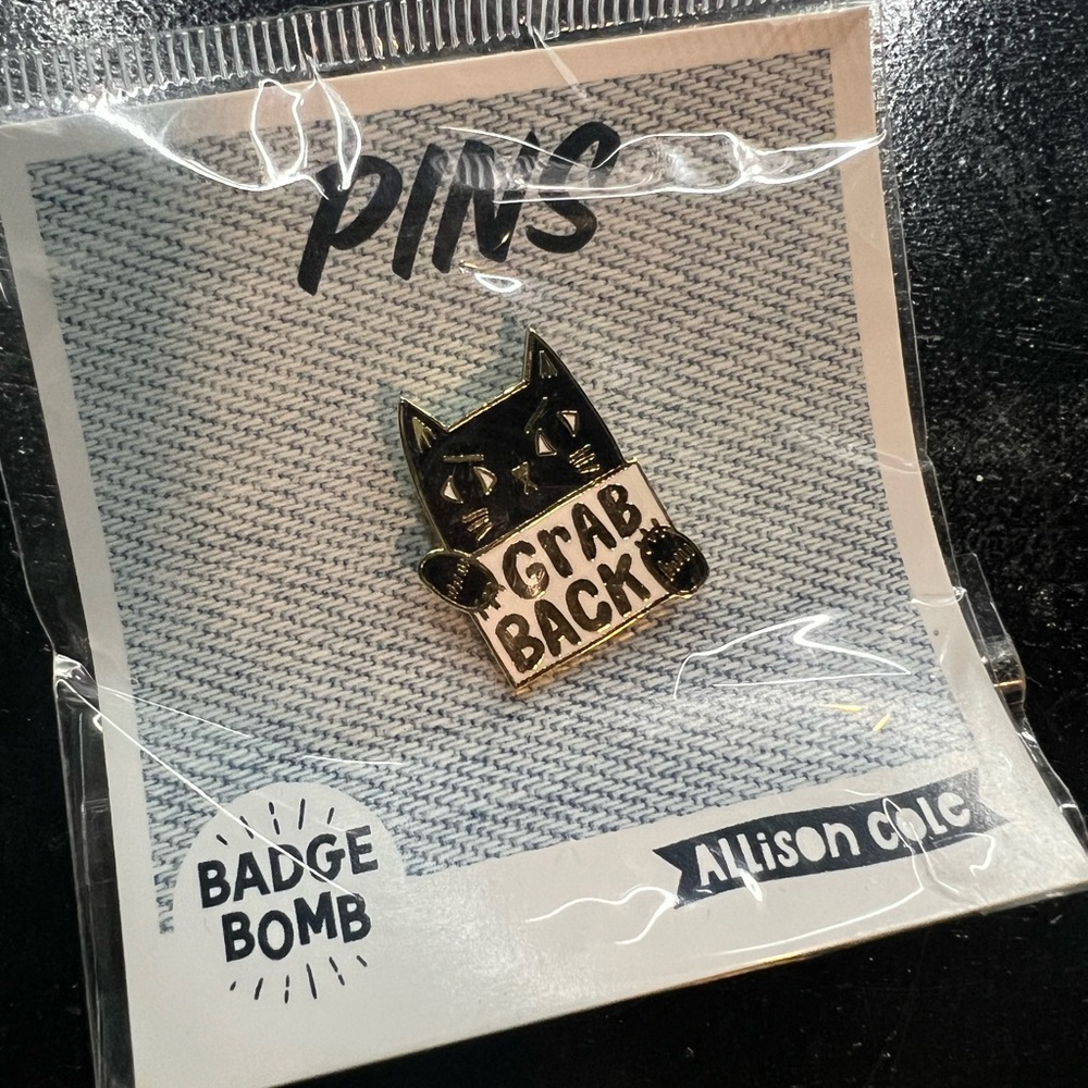 Kitty grabs back metal enamel pin